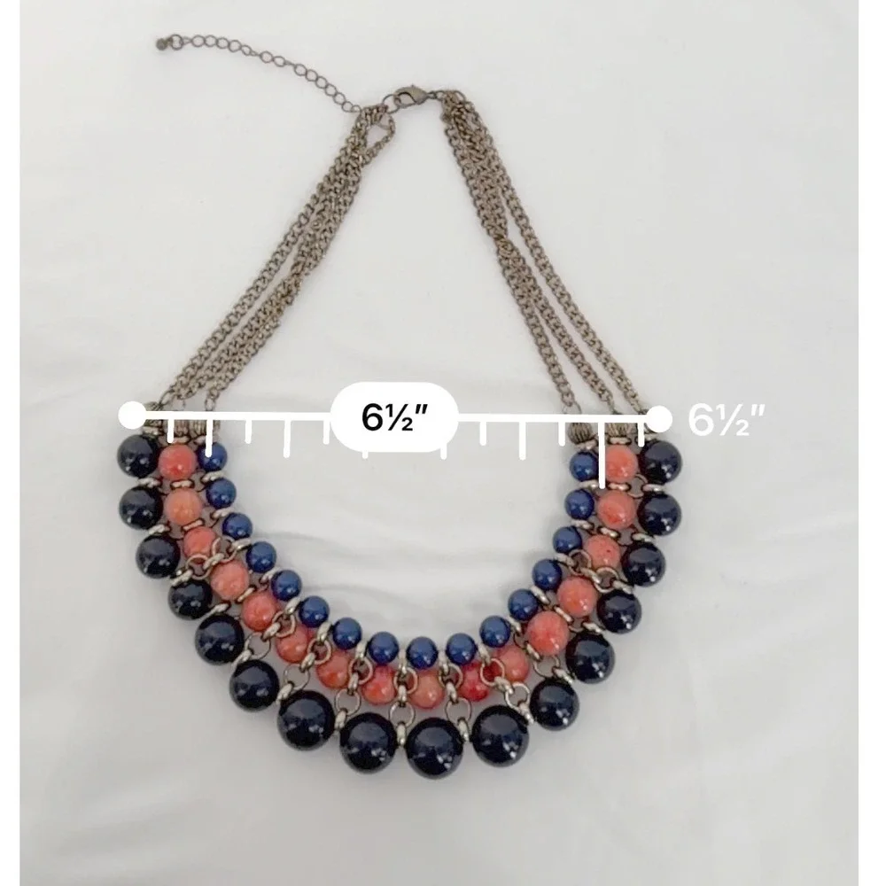 Eva Mendes NY & Co Triple Strand Bib Necklace Blue Coral Bead Gold Tone 103-192